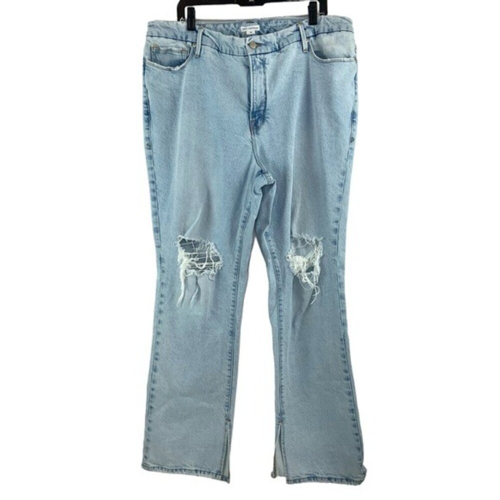 Good American Good Boy High Rise Distressed Jeans in Light Wash - Picture 2 of 5